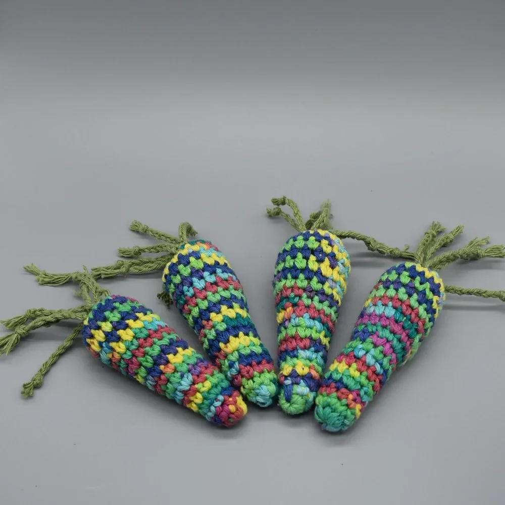 Hand Crafted Crochet catnip filled rainbow carrot cat toys set of four